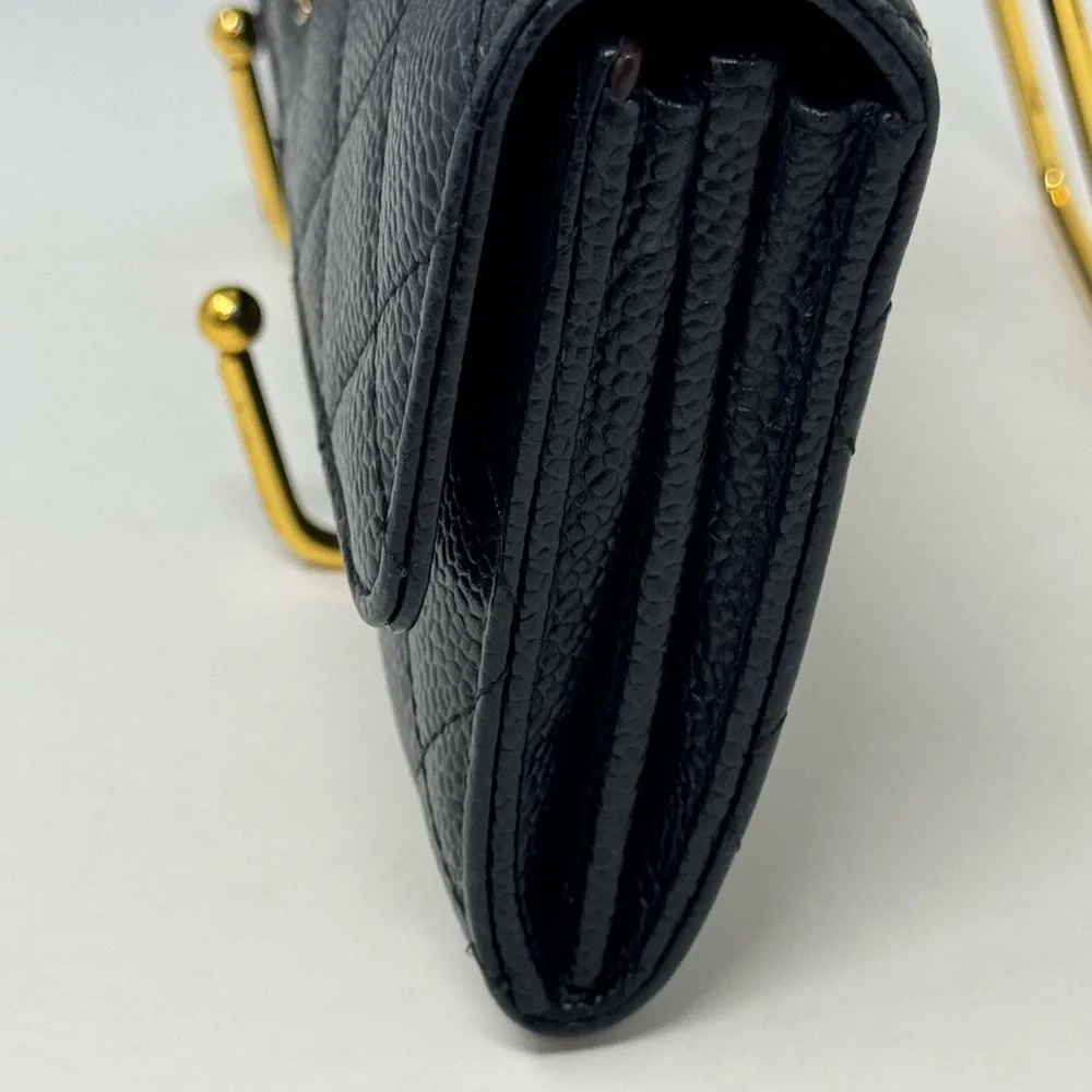 💯Authentic Chanel Black Quilted Caviar Leather Long Wallet Iconic CC Logo - Picture 6 of 9